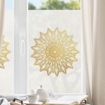 Fönsterfilm - Mandala Sun Illustration White Gold