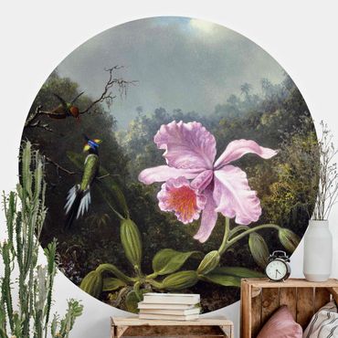 Runde Tapete selbstklebend - Martin Johnson Heade - Stillleben mit Orchidee und zwei Kolibris