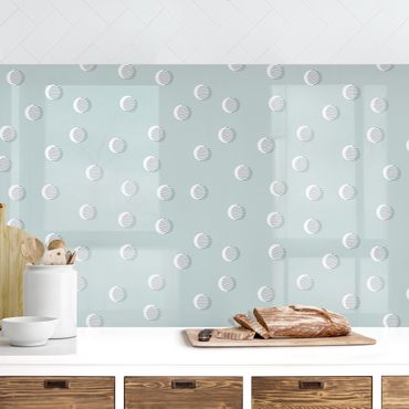 Küchenrückwand - Muster mit Punkten und Linienkreisen auf Blaugrau II