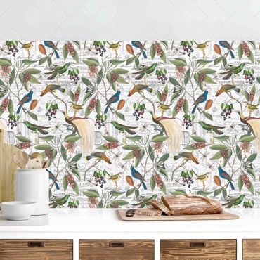 Küchenrückwand - Nostalgischer Beerenblues mit Paradiesvögeln II