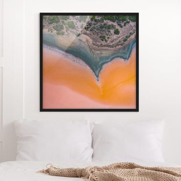 Bild mit Rahmen - Oranges Seeufer auf Sardinien - Quadrat