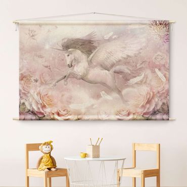 Gobeläng - Pegasus Unicorn With Roses
