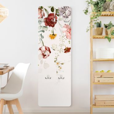 Klädhängare vägg träpanel - Trailing Flowers Watercolour