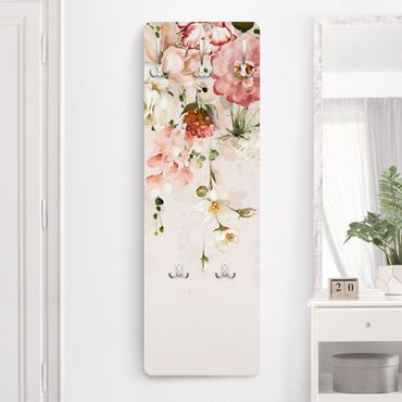 Klädhängare vägg träpanel - Trailing Flowers Watercolour Vintage