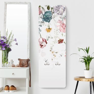 Klädhängare vägg träpanel - Tendril Flowers with Butterflies Watercolour