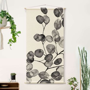 Gobeläng - Black And White Eucalyptus Twig Watercolour