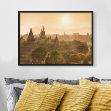 Bild mit Rahmen - Sonnenuntergang über Bagan - Querformat