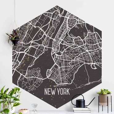 Hexagon Mustertapete selbstklebend - Stadtplan New York- Retro