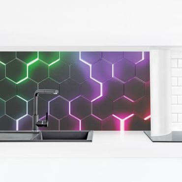 Självhäftande stänkskydd kök - Hexagonal Pattern With Neon Light