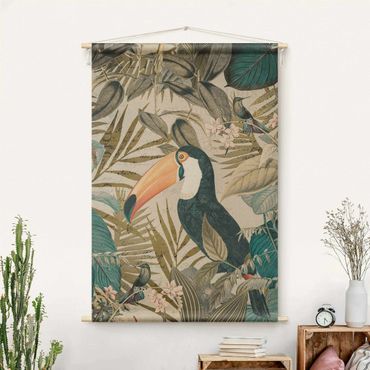 Gobeläng - Vintage Collage - Toucan In The Jungle