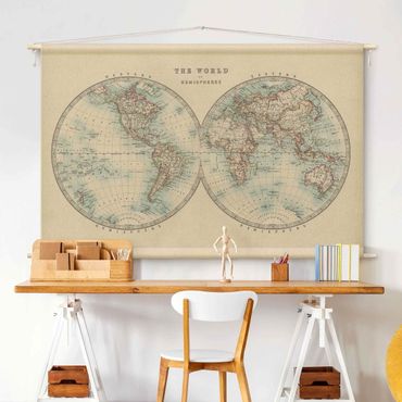 Gobeläng - Vintage World map Both Hemispheres