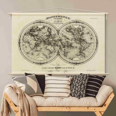 Gobeläng - World Map - French Map Of The Hemisphere From 1848