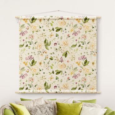 Gobeläng - Wildflowers and White Roses Watercolour Pattern
