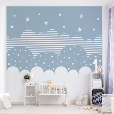 Fototapet - Clouds and Stars - blue