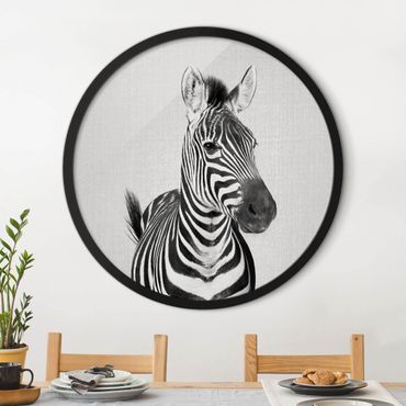 Rundes Gerahmtes Bild - Zebra Zilla Schwarz Weiß