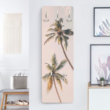 Klädhängare vägg träpanel - Two palm trees against a pink sky