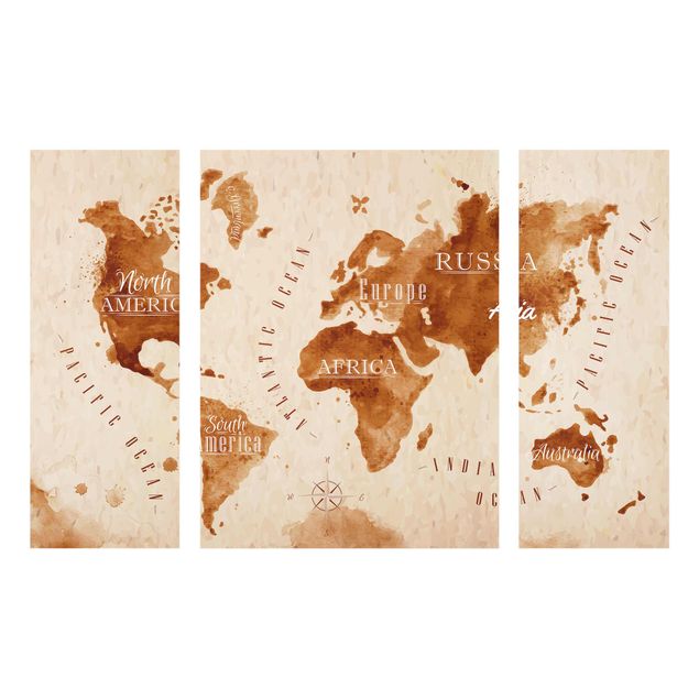 Glastavlor världskartor World Map Watercolour Beige Brown
