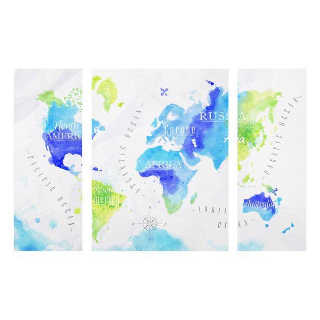 Glastavlor världskartor World Map Watercolour Blue Green