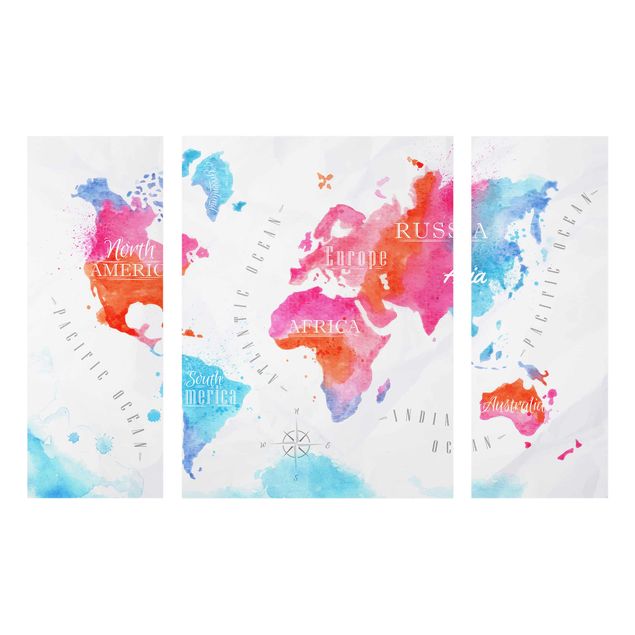 Glastavlor världskartor World Map Watercolour Red Blue