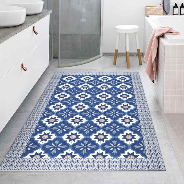 Mattor kakeloptik Moroccan Tiles Watercolour Blue With Tile Frame
