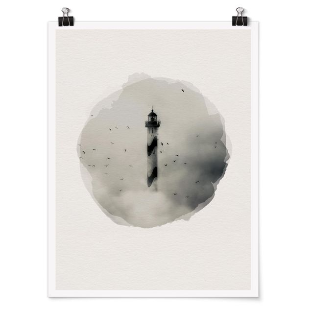 Tavlor hav WaterColours - Lighthouse In The Fog