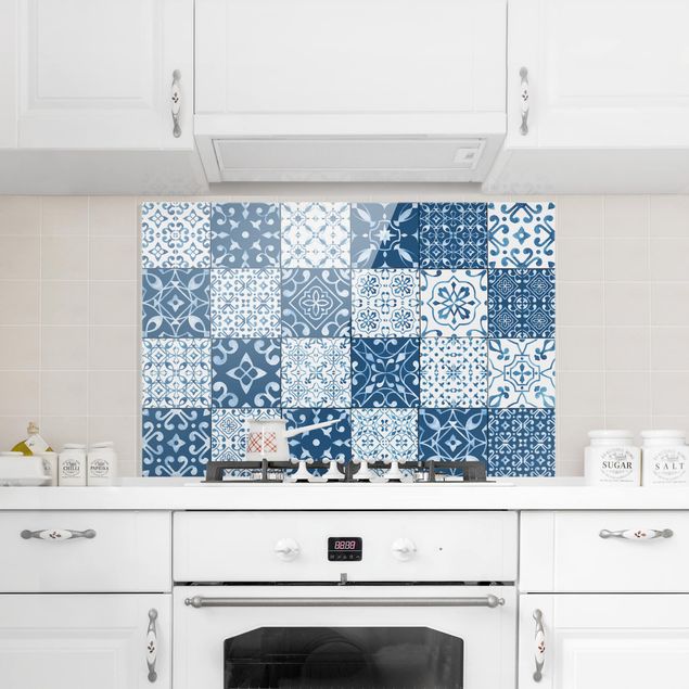 stänkskydd kök glas mönster Tile Pattern Mix Blue White