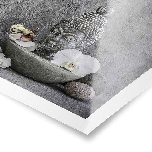 Tavlor grått Zen Buddha, Orchid And Stone