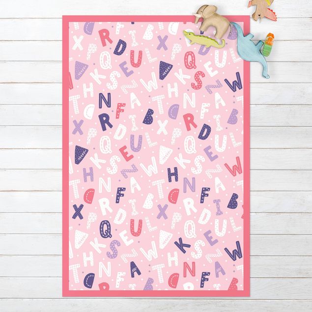 utomhusmatta Alphabet With Hearts And Dots In Light Pink With Frame