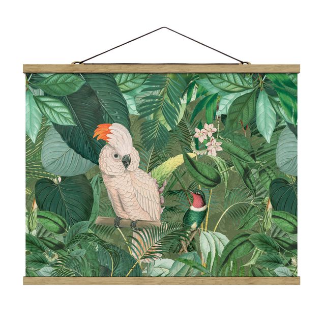 Tavlor konstutskrifter Vintage Collage - Kakadu And Hummingbird