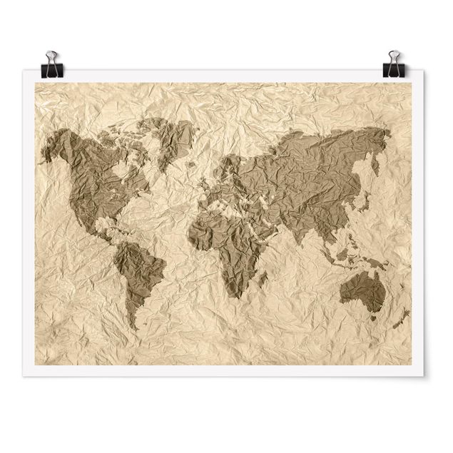 Tavlor modernt Paper World Map Beige Brown