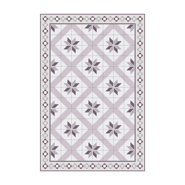 matta med blommor Geometrical Tiles Rhombal Flower Lilac With Border