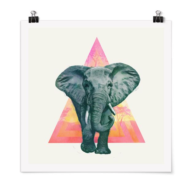Posters djur Illustration Elephant Front Triangle Painting