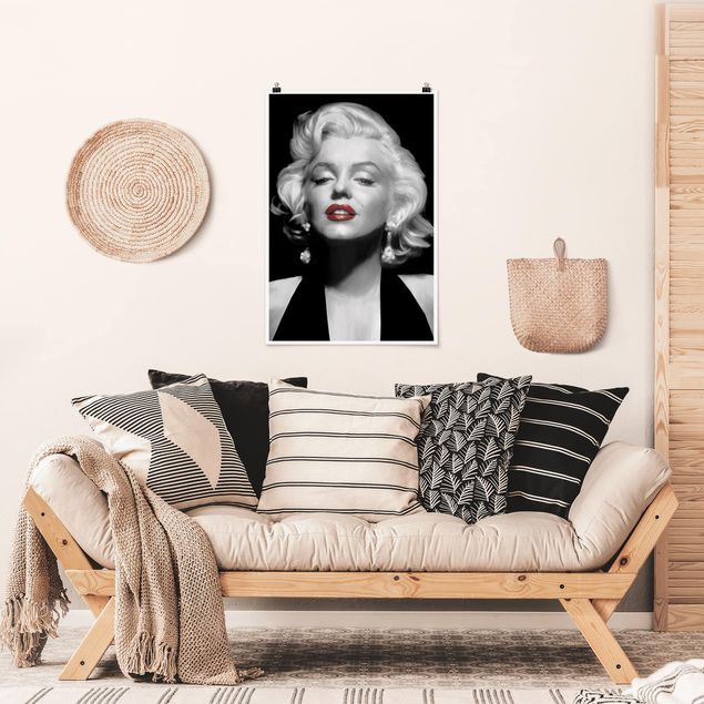 Posters svart och vitt Marilyn With Red Lips