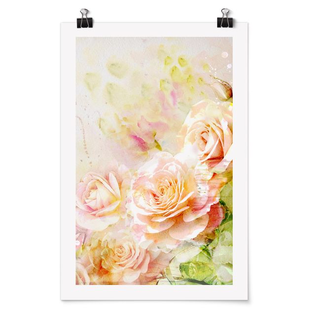 Tavlor blommor  Watercolour Rose Composition