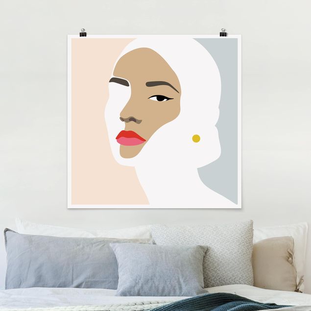 Konststilar Line Art Portrait Woman Pastel Grey