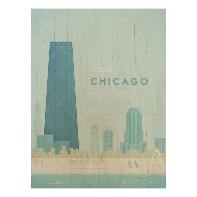 Trätavlor vintage Travel Poster - Chicago