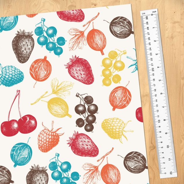 Självhäftande folier färgglada Colourful Hand Drawn Kitchens Summer Fruit Pattern