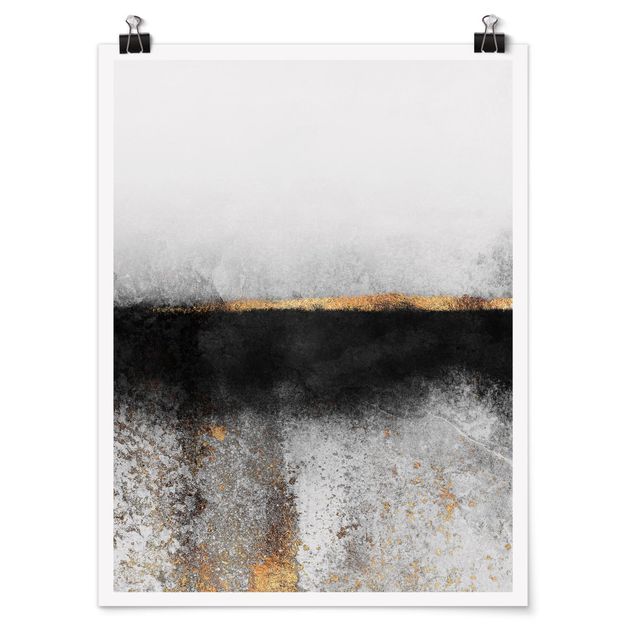 Posters abstrakt Abstract Golden Horizon Black And White
