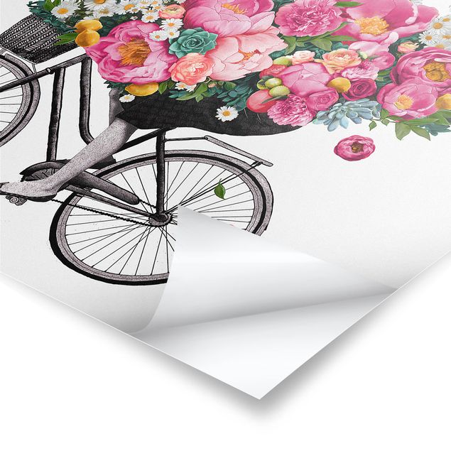 Tavlor Illustration Woman On Bicycle Collage Colourful Flowers