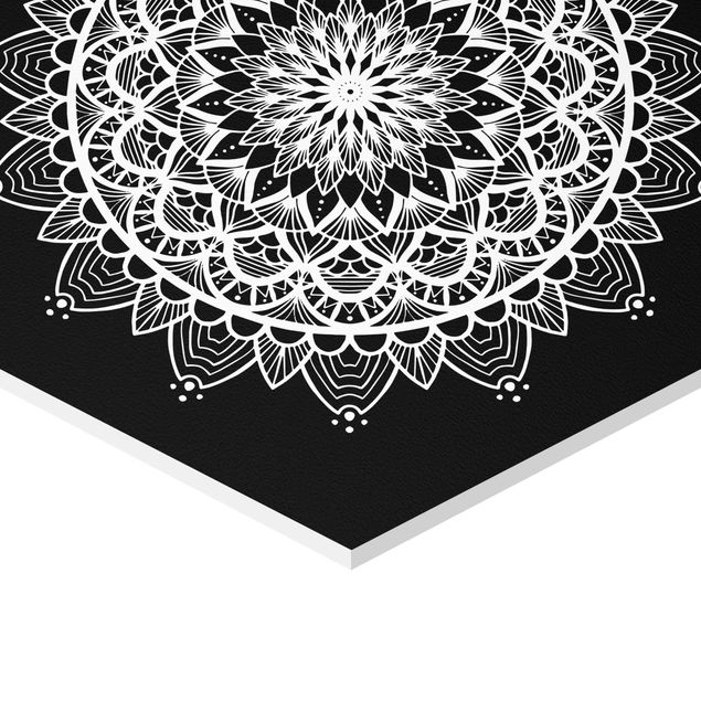 Hexagonala tavlor Mandala Illustration Shabby Set Black White