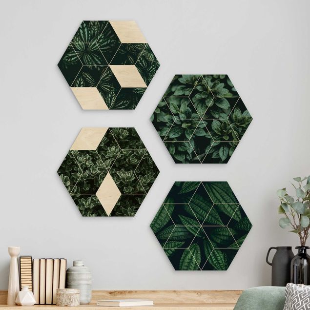Kök dekoration Green Leaves Geometry Set I