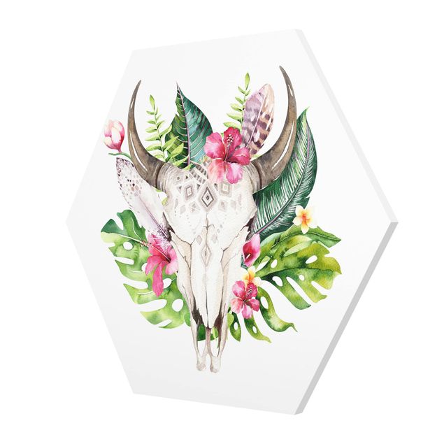 Hexagonala tavlor Tropical Flower Skull