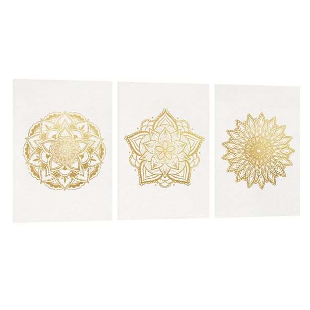 Tavlor mandalas Mandala Flower Sun Illustration Set Gold