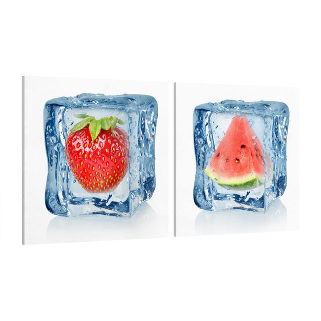 Tavlor blommor Strawberry and melon in the ice cube