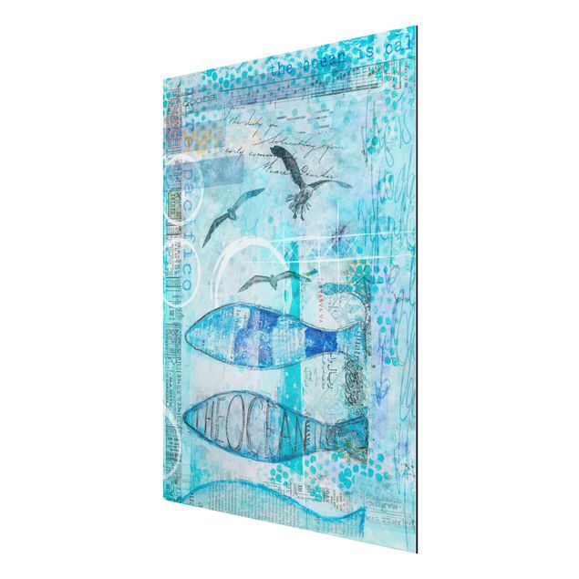 Tavlor konstutskrifter Colourful Collage - Blue Fish