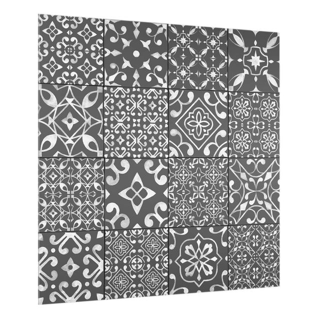 glasskiva kök Pattern Tiles Dark Gray White