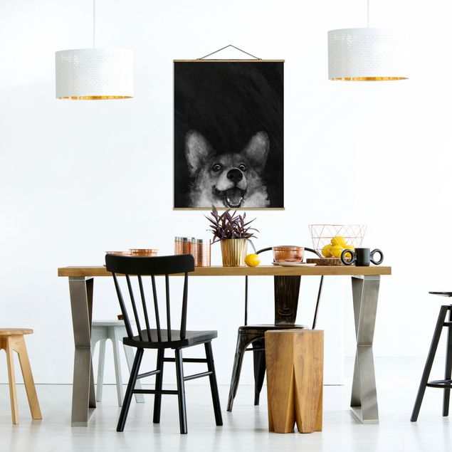 Tavlor konstutskrifter Illustration Dog Corgi Paintig Black And White
