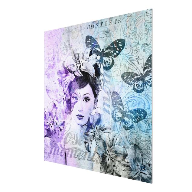 Tavlor konstutskrifter Shabby Chic Collage - Portrait With Butterflies