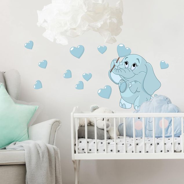 Wallstickers elefanter Baby Elephant With Blue Hearts