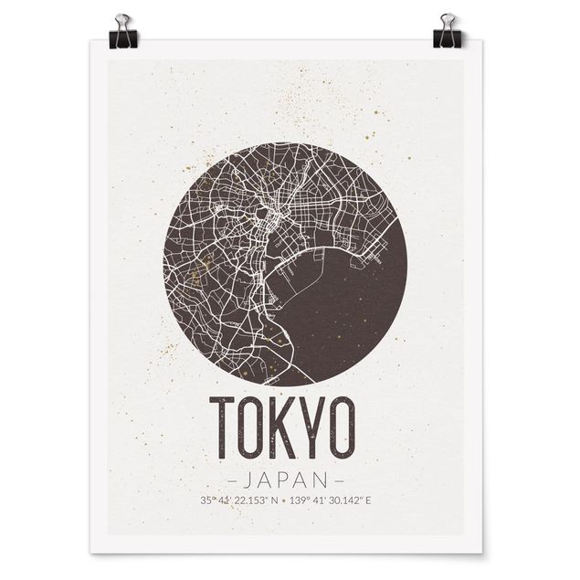 Posters arkitektur och skyline Tokyo City Map - Retro